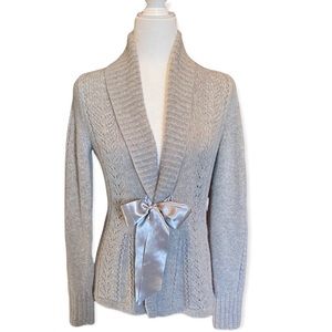 Marina Luna Gray Satin Tie Shawl Collar Cardigan Sweater Size Medium